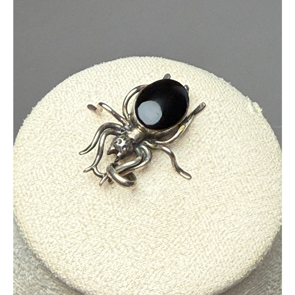 Vintage Sterling Silver 925 Spider Pendant Black Onyx Cabochon Body 8.09 Grams - Picture 3 of 6